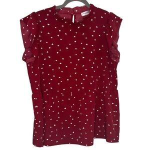 Women’s Casual Heart Print Cap Sleeve Ruffle Neck Loose Babydoll Shirt